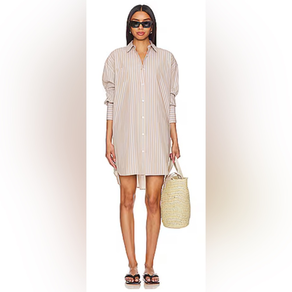 Anine Bing Revolve Womens Lake Shirt Dress‎ Taupe Stripe Small NWT Minimalist